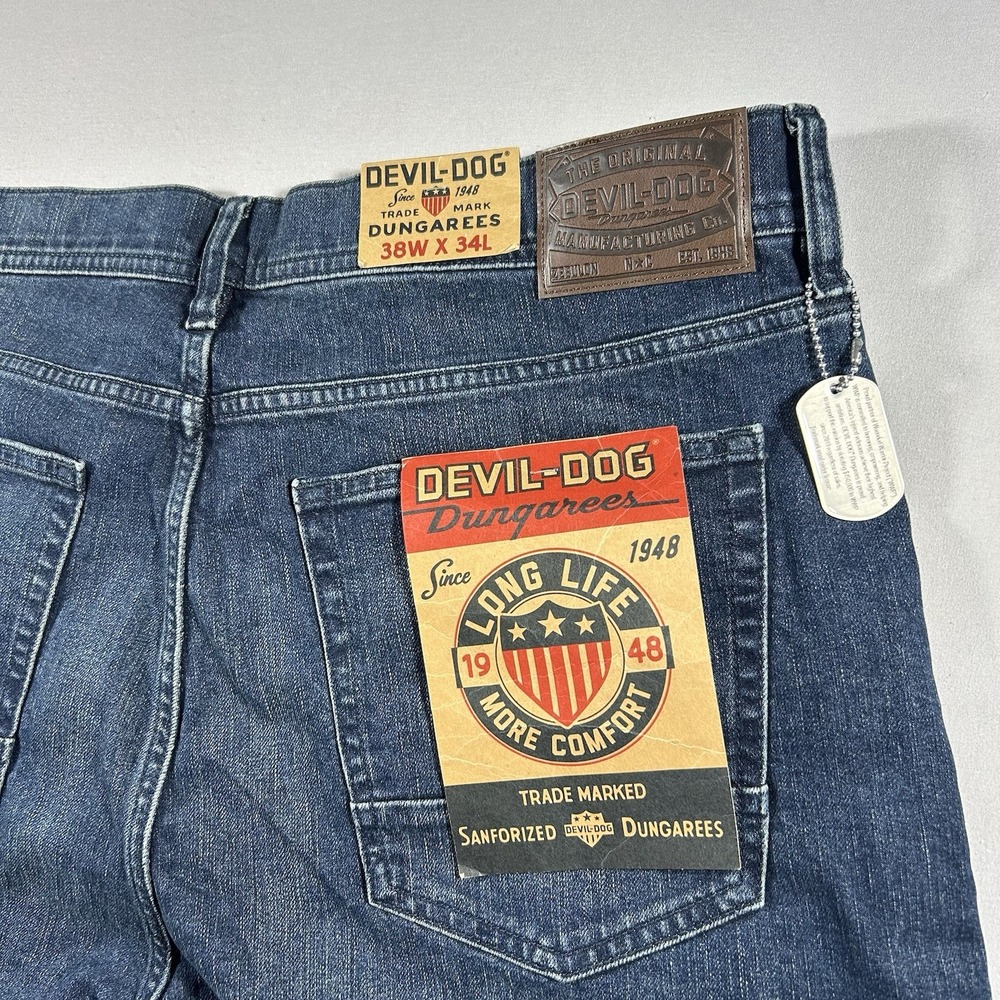 Devil-Dog Dungarees Mens Jeans 38x34 Benson Slim Straight Blue DD3067 NWT